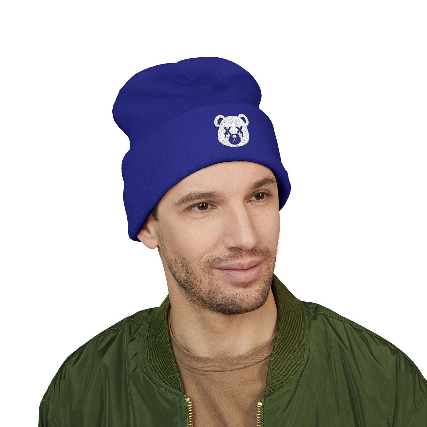 "Wicked Way" Dead Bear Head White Embroidered Beanie