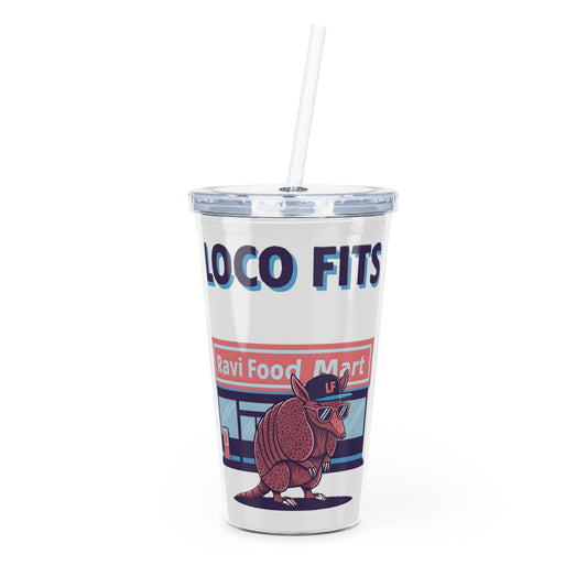 Loco Fits Ravi Food Mart Armadillo Plastic Tumbler with Straw | Fun Travel Mug for On-the-Go Drinks