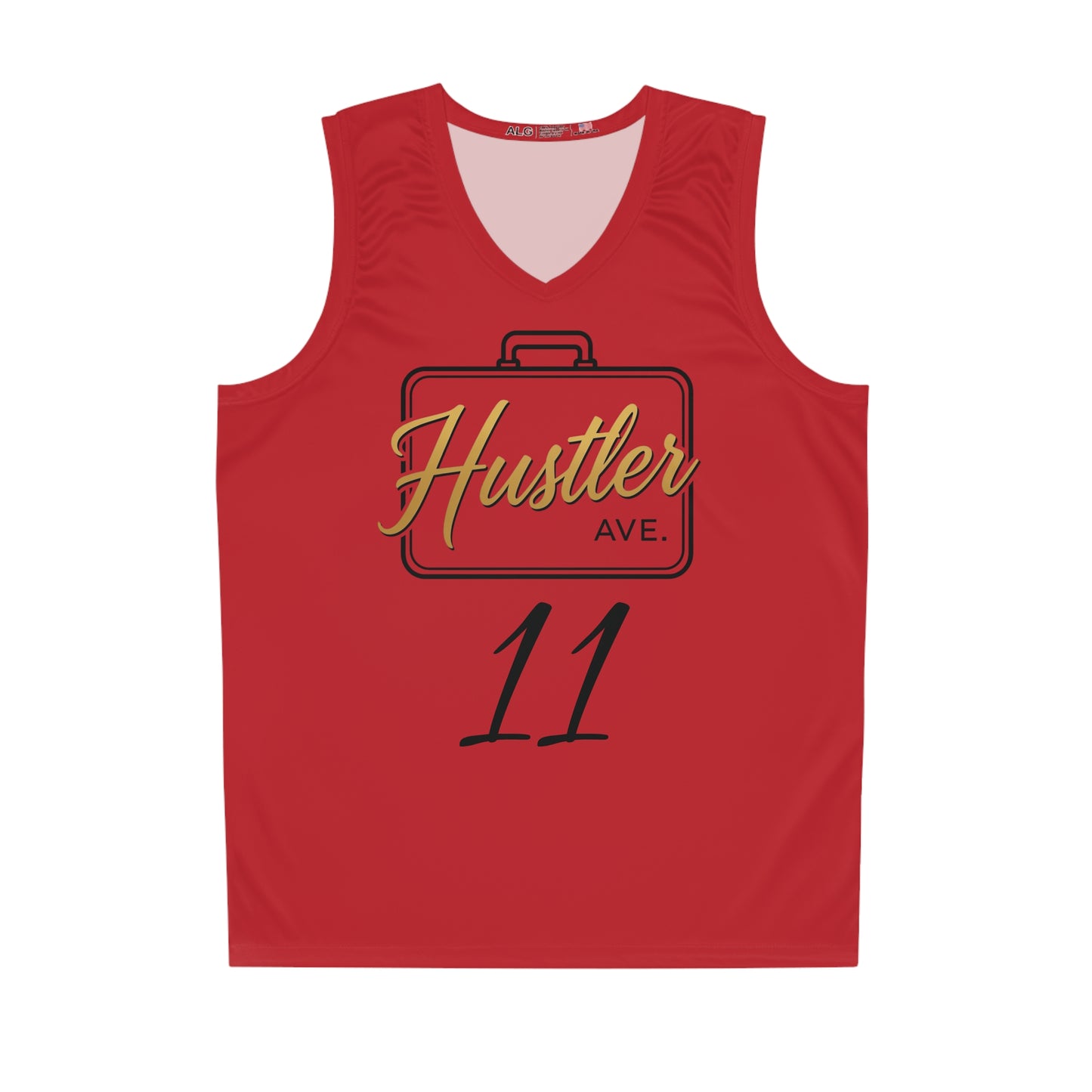 Red "Hustler Ave" #11 All Business Gold Briefcase Basketball Jersey