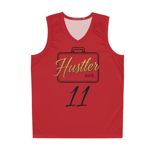 Red "Hustler Ave" #11 All Business Gold Briefcase Basketball Jersey