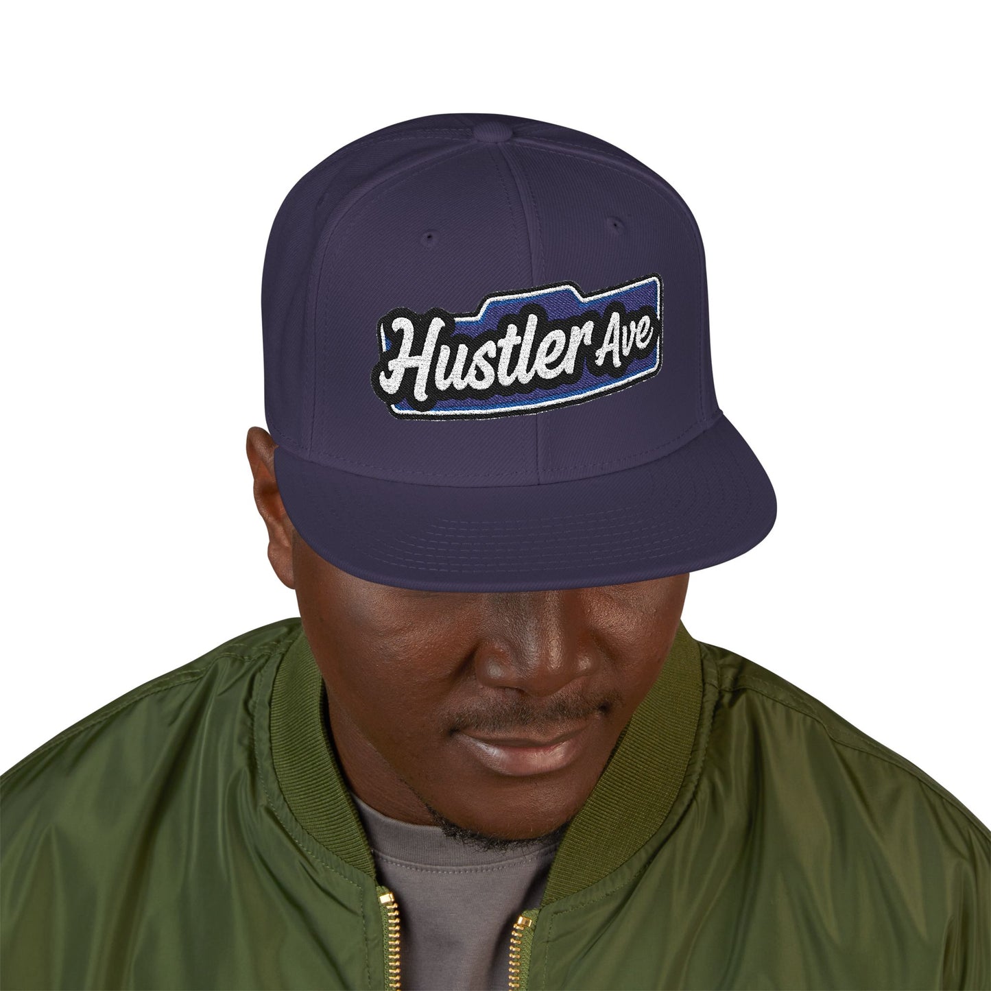 "Hustler Ave" Blue Logo Snapback Hat