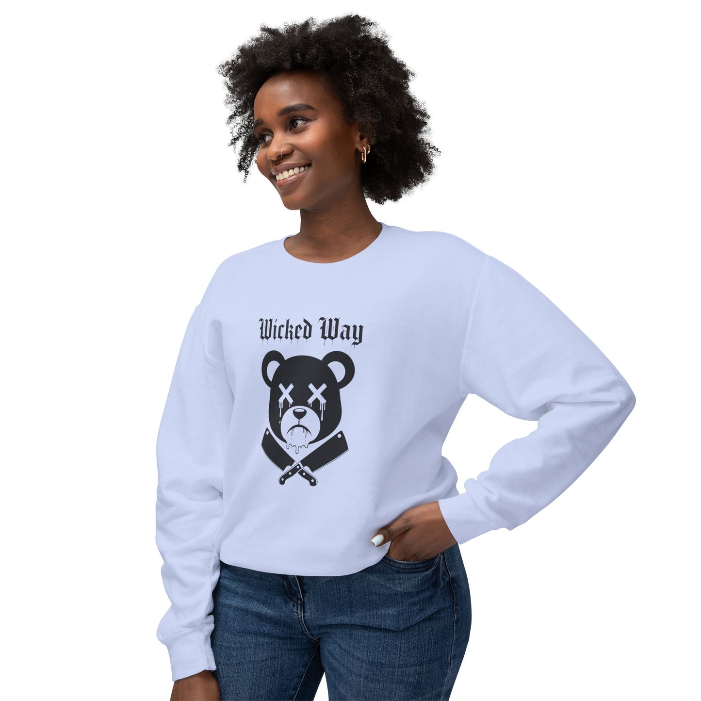 Limited Edition "Wicked Way" Drippy Bear Head Double Butcher Knife Lightweight Crewneck Sweatshirt (Multi Color Options)
