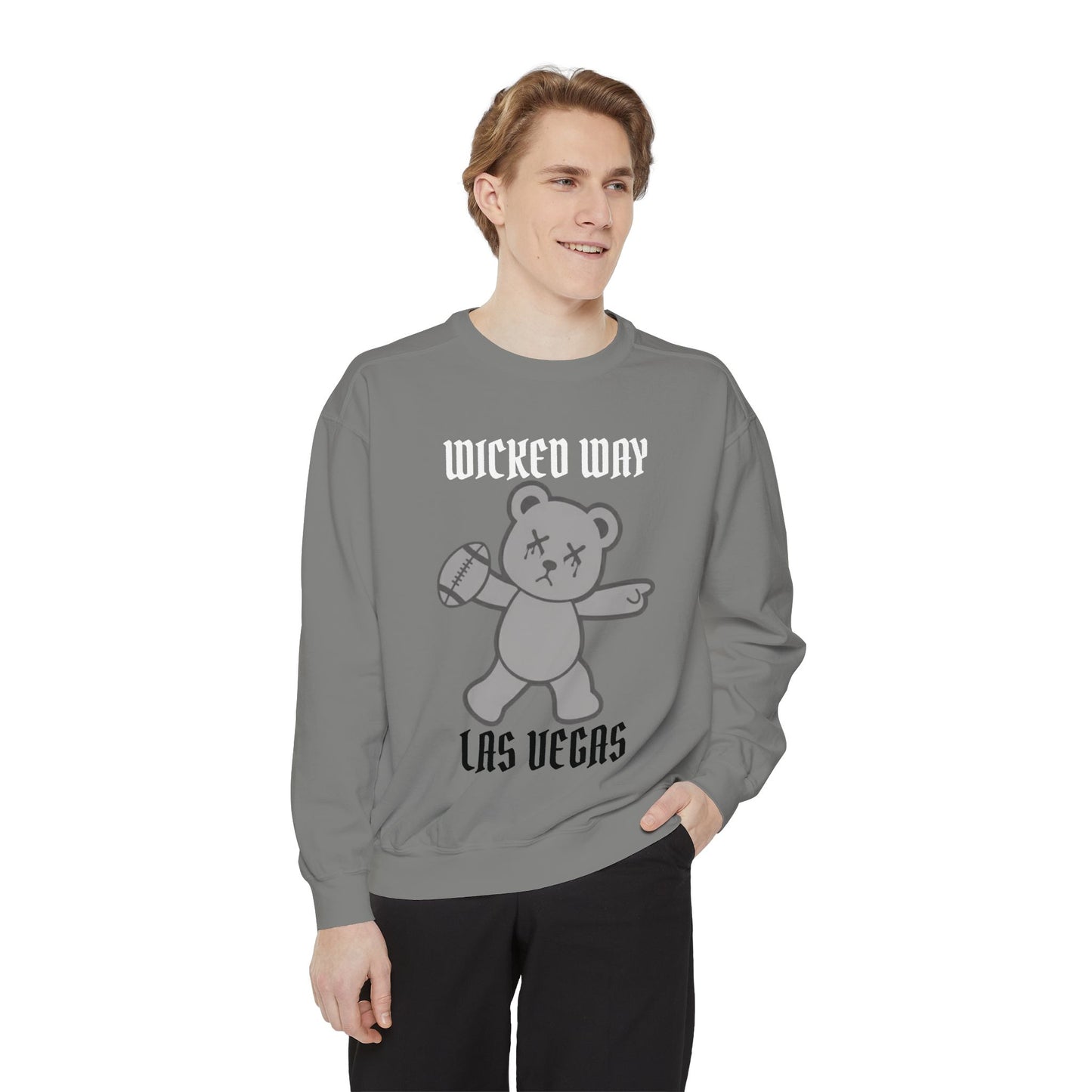 "Wicked Way" Las Vegas Deady Bear Football Dyed Sweatshirt