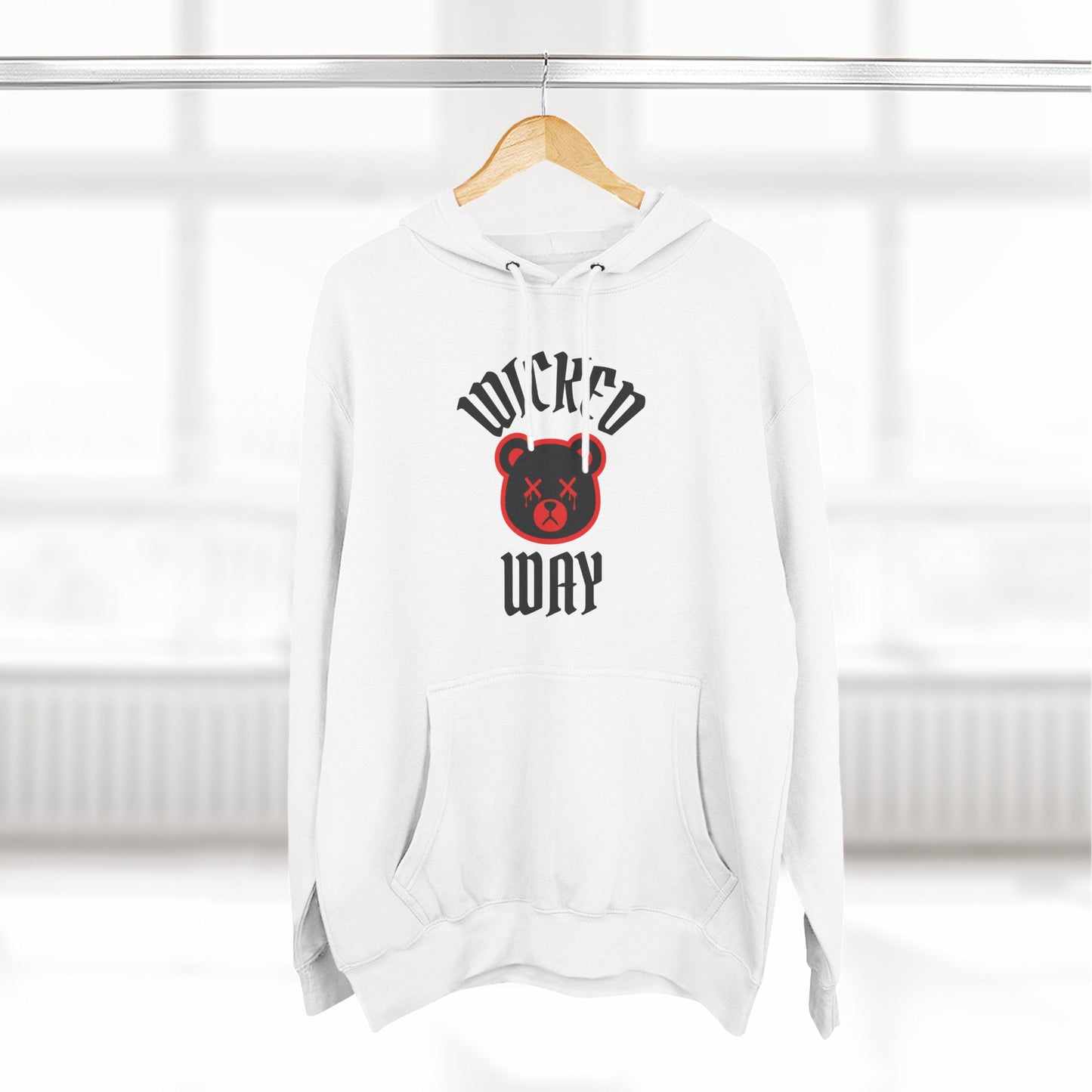 White "Wicked Way" Deady Bear Black & Red Fleece Hoodie