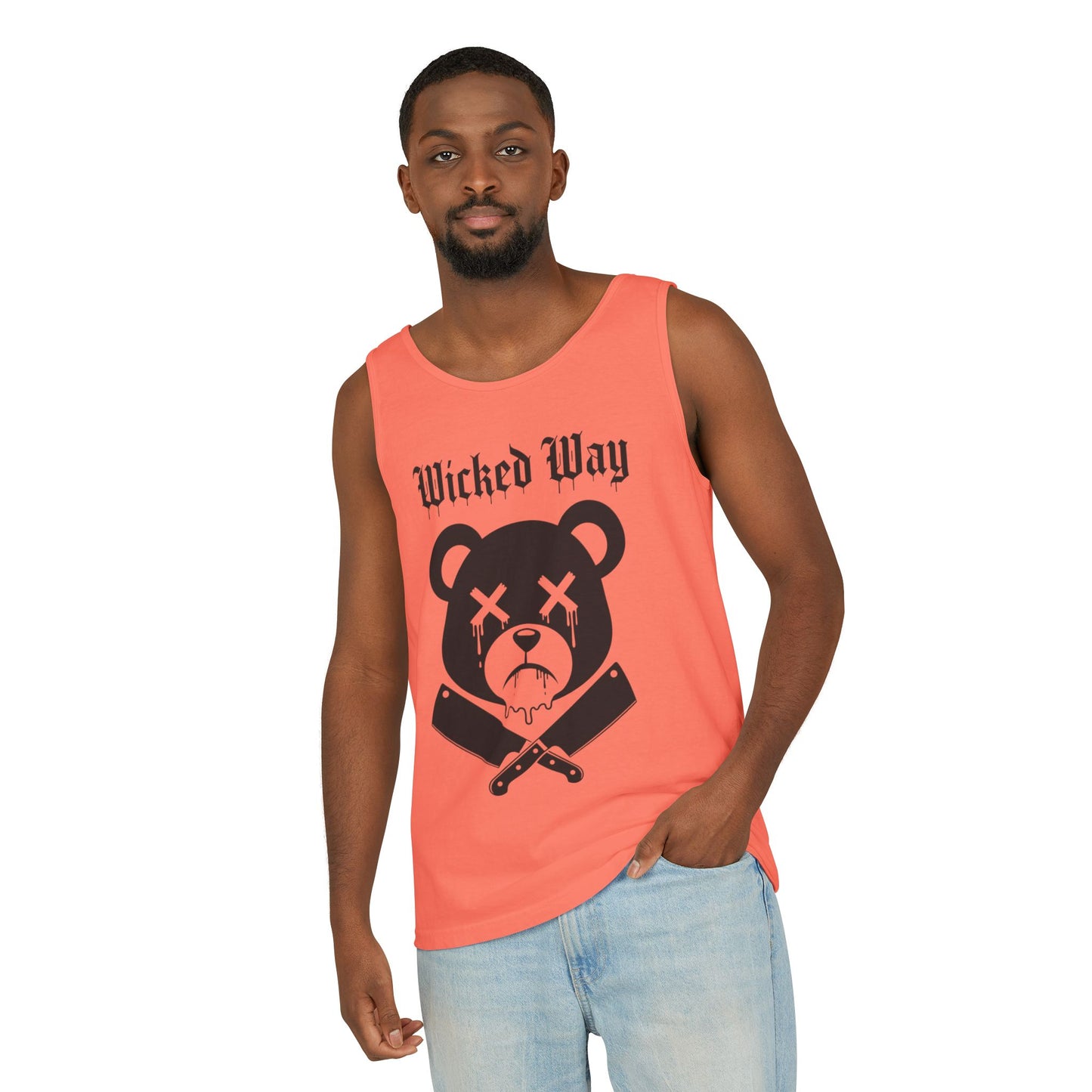 Limited Edition "Wicked Way" Drippy Bear Head Double Butcher Knife Tank Top