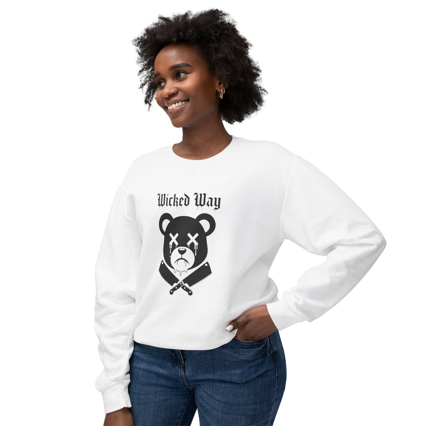 Limited Edition "Wicked Way" Drippy Bear Head Double Butcher Knife Lightweight Crewneck Sweatshirt (Multi Color Options)
