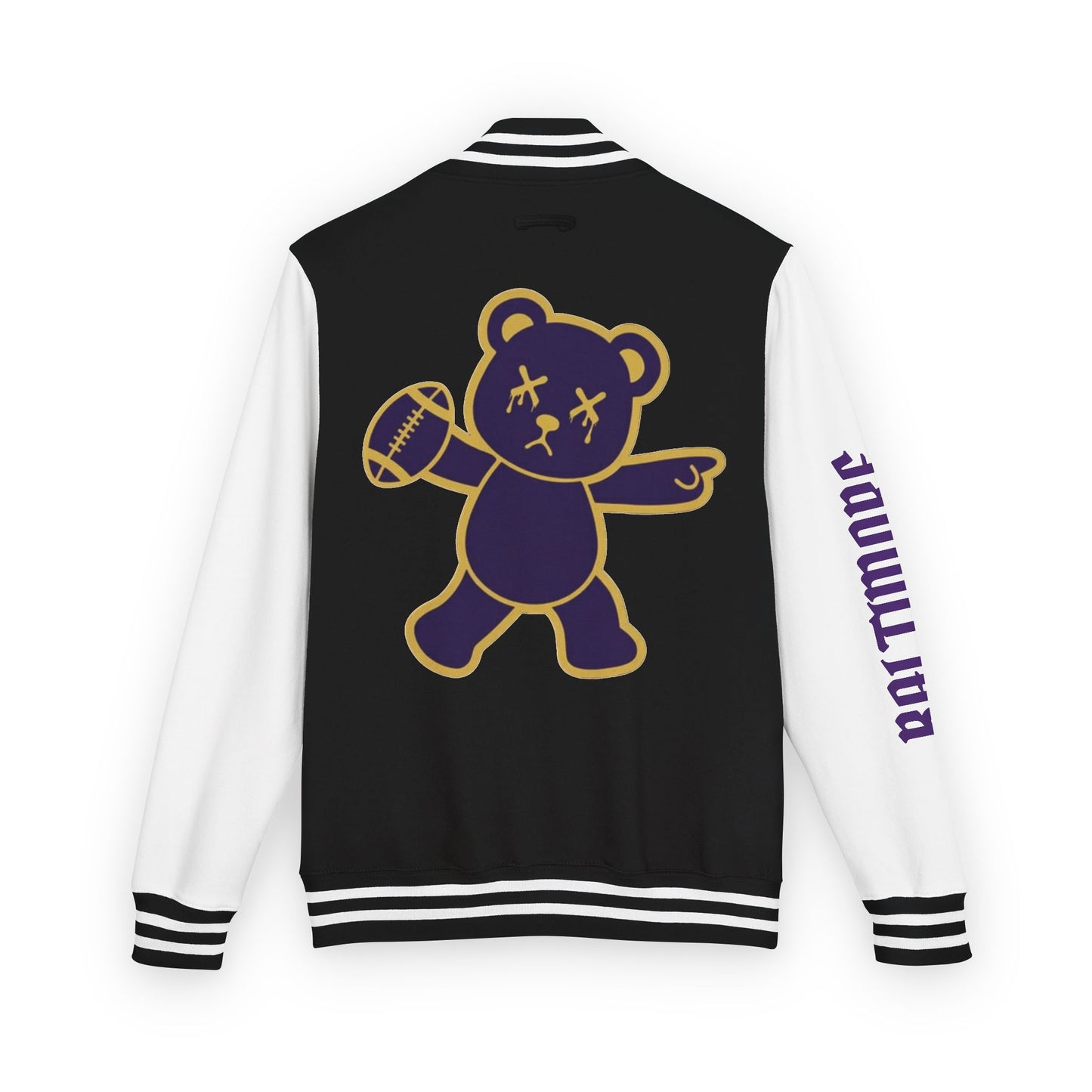 Black & White "Wicked Way" Baltimore Deady Bear Football Heavyweight Letterman Jacket