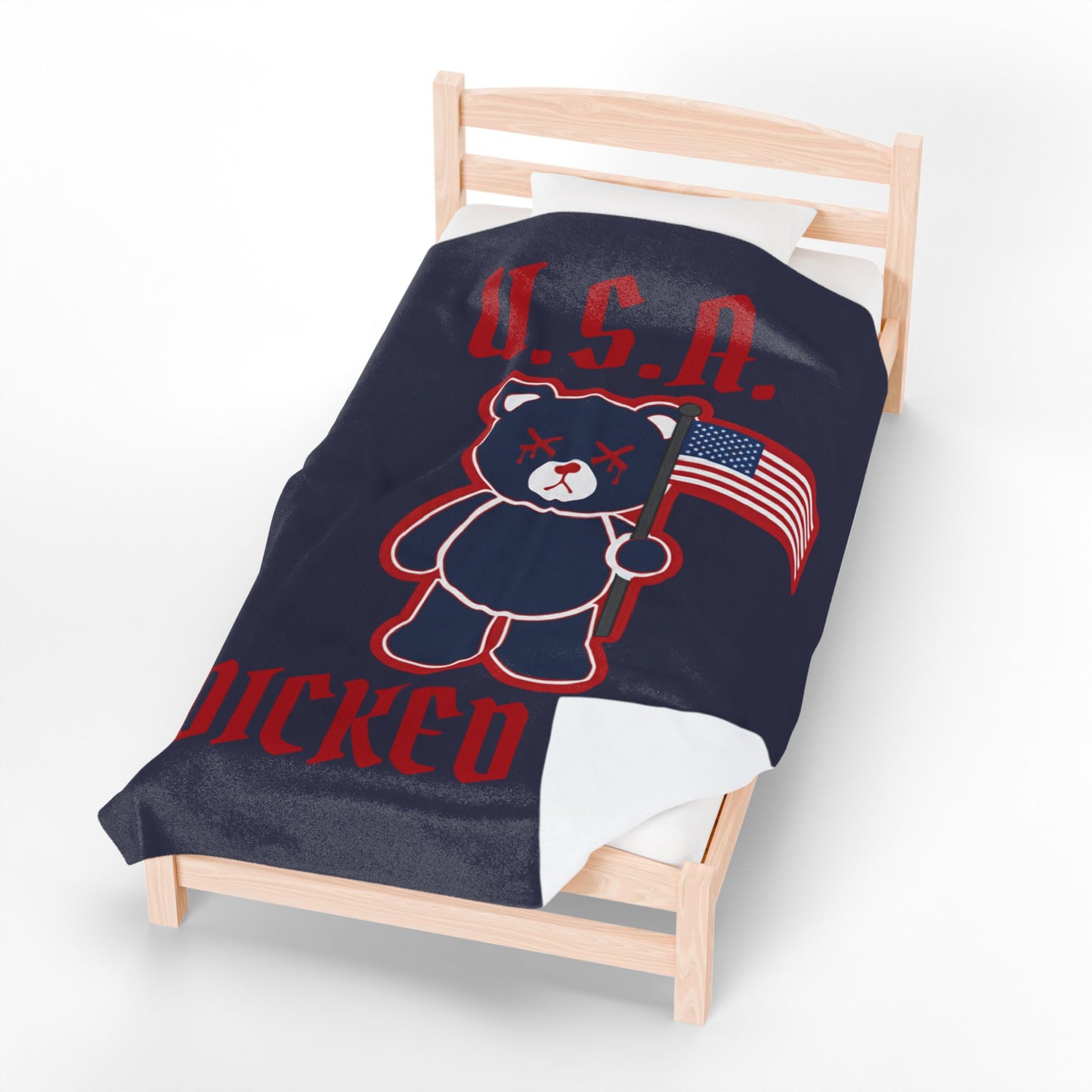 "Wicked Way" Nation Deady Bear U.S.A. Velveteen Plush Blanket