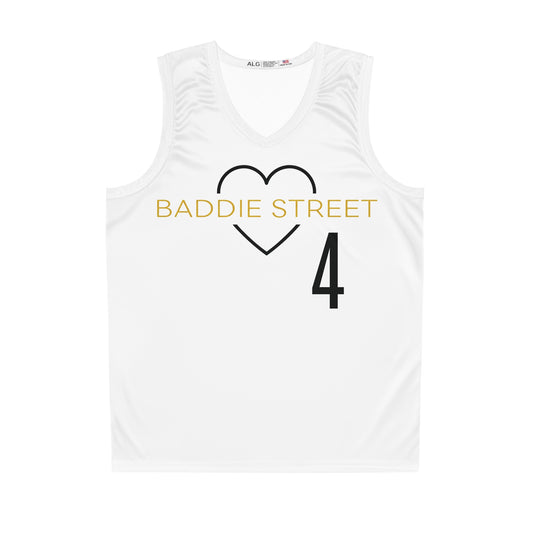 White "Baddie Street" #4 Classy Heart Alt. Basketball Jersey