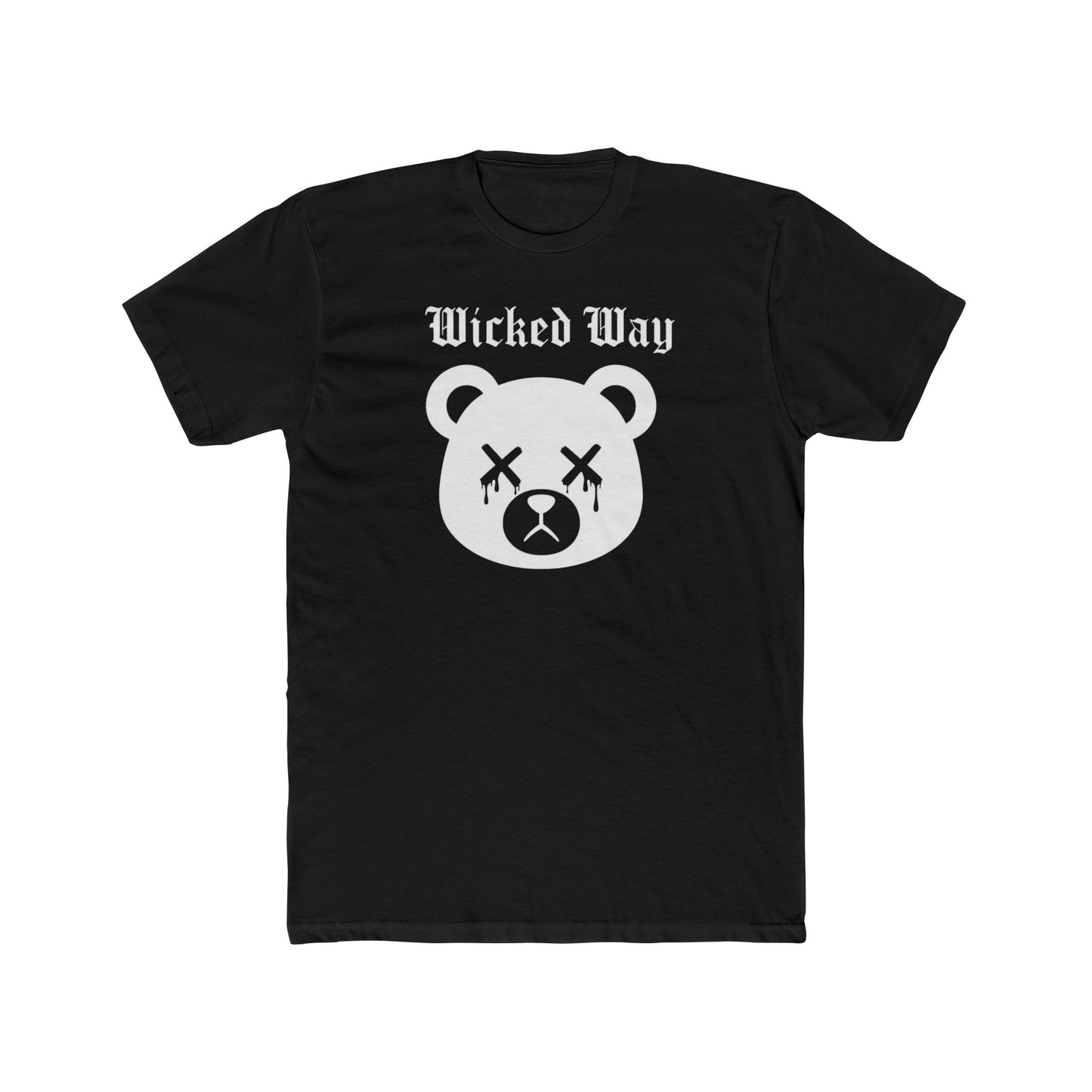 "Wicked Way" Dead Bear Head White Logo Cotton Crew Tee