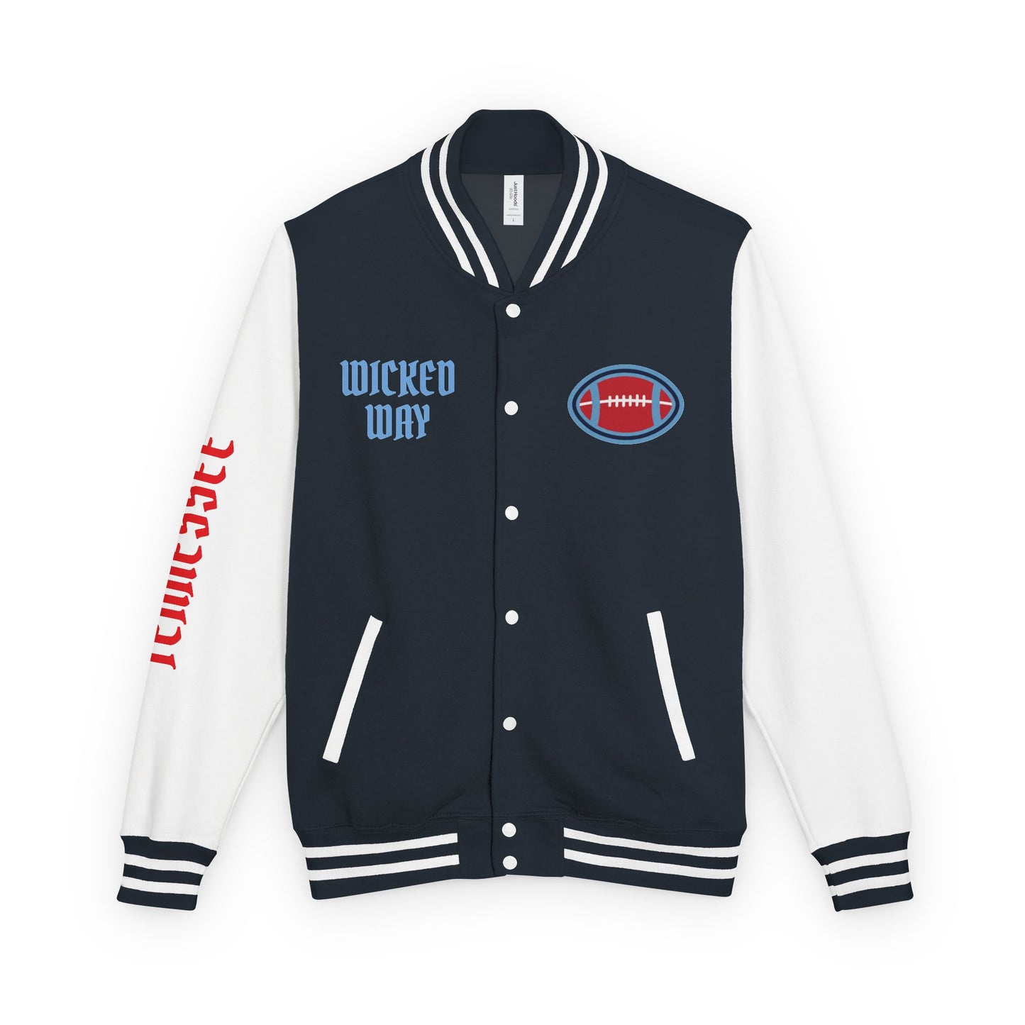 Navy Blue & White "Wicked Way" Tennessee Deady Bear Football Heavyweight Letterman Jacket