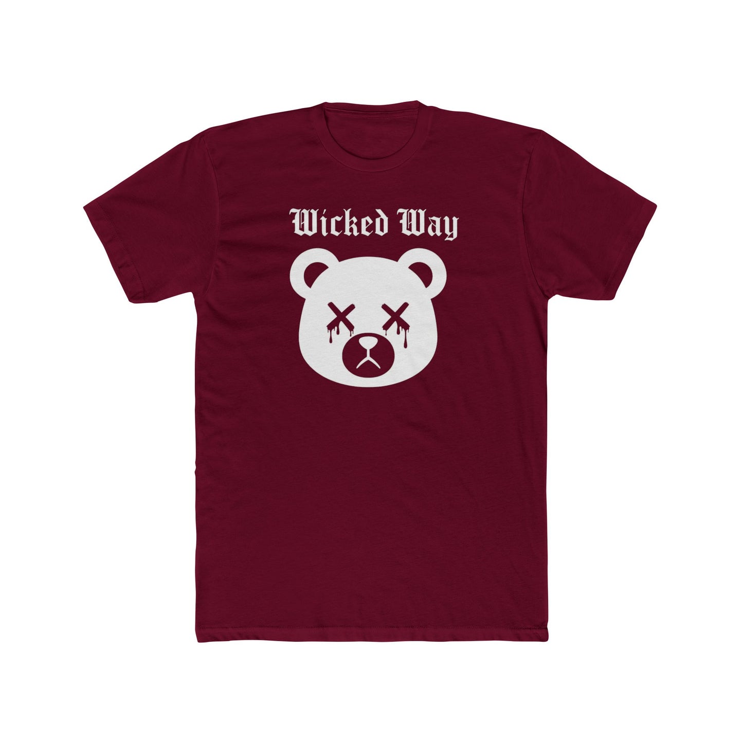 "Wicked Way" Dead Bear Head White Logo Cotton Crew Tee