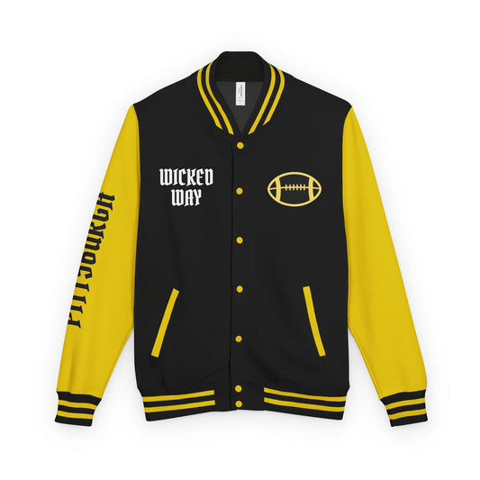 Yellow & Black "Wicked Way" Pittsburgh Deady Bear Football Heavyweight Letterman Jacket