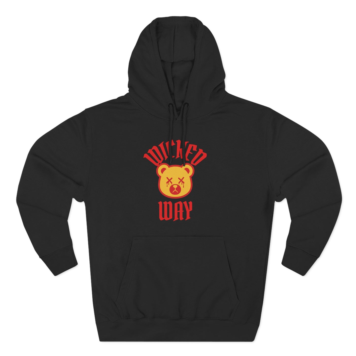 Black/White "Wicked Way" Deady Bear Red & Yellow Fleece Hoodie