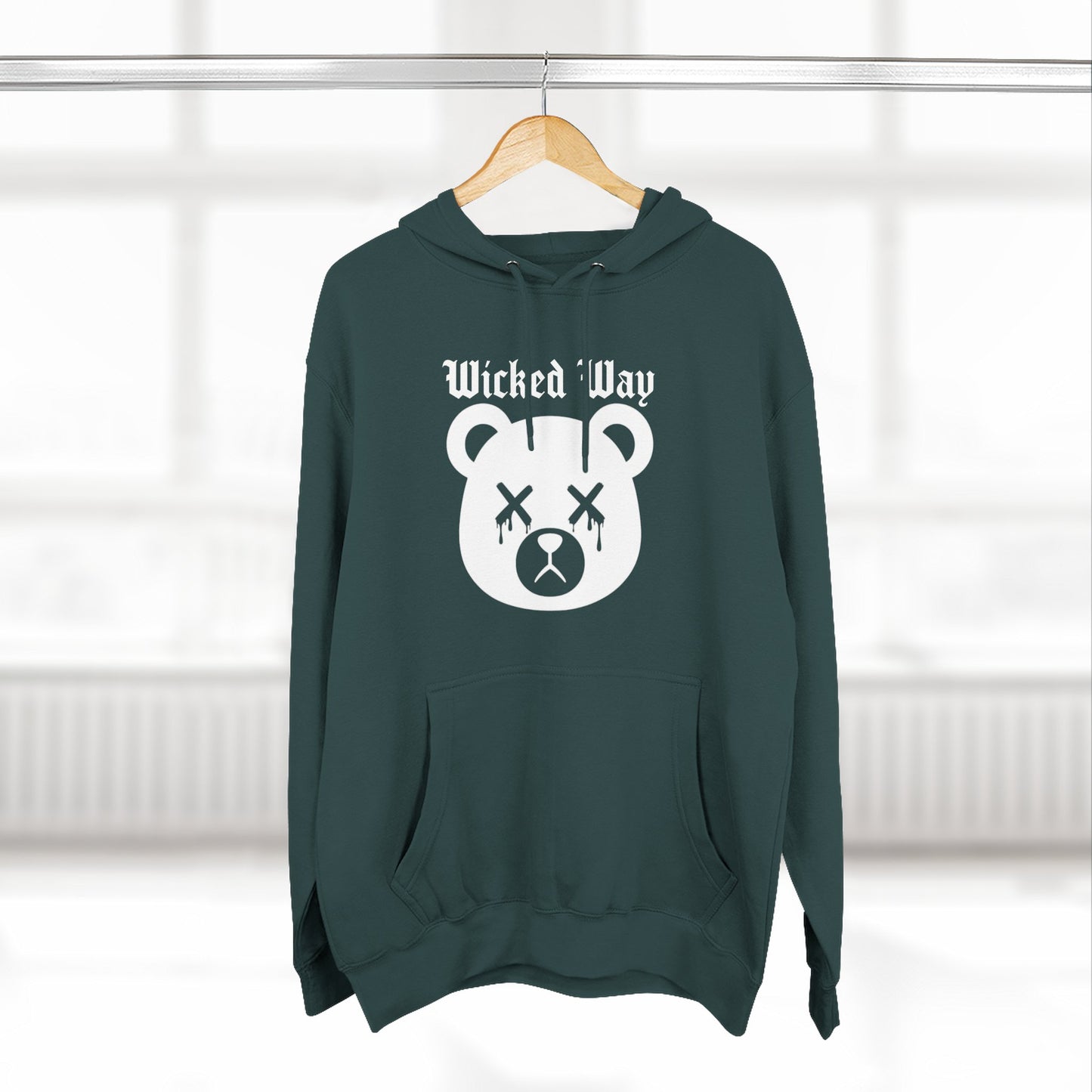 "Wicked Way" Deady Bear Head White Logo Hoodie