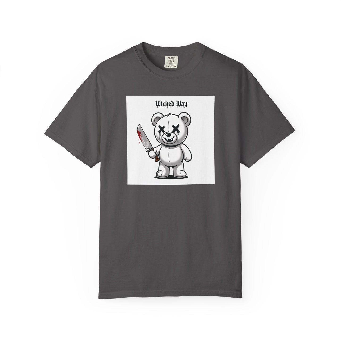 "Wicked Way" Machete Teddy 'Toothless' White Block Graphic T-Shirt