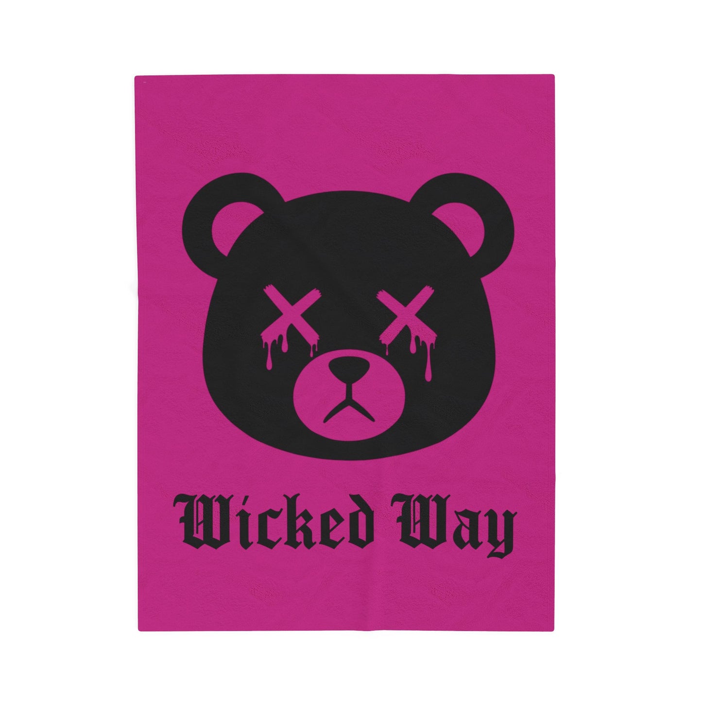 Pink "Wicked Way" Dead Bear Head Velveteen Plush Blanket