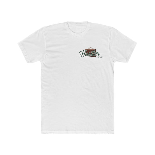 "Hustler Ave" All Business Leather Briefcase Pocket Logo Cotton Crew Tee