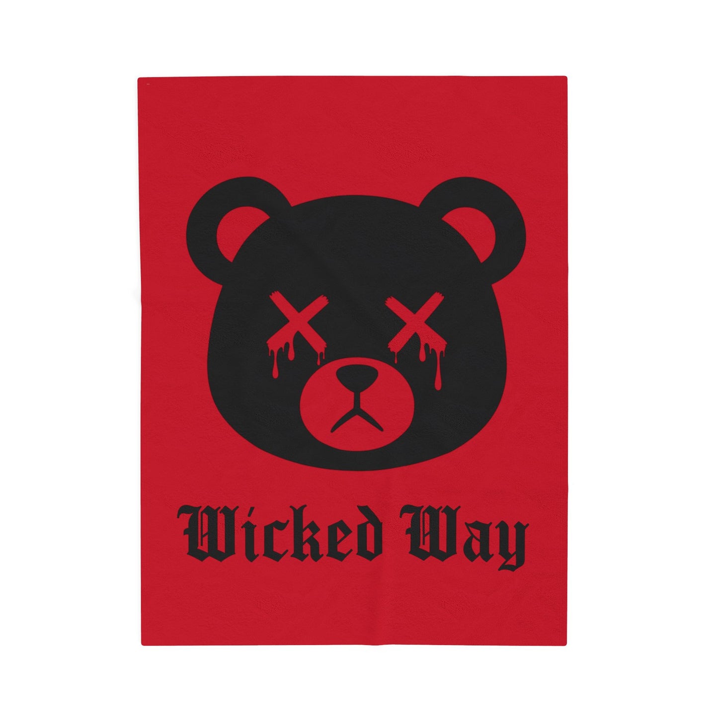 Red "Wicked Way" Dead Bear Head Velveteen Plush Blanket