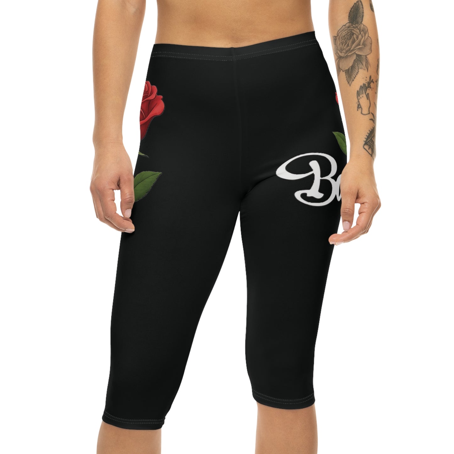 "Baddie Street" Labeled Baddie Rose Women’s Capri Leggings Active Fitness Wear