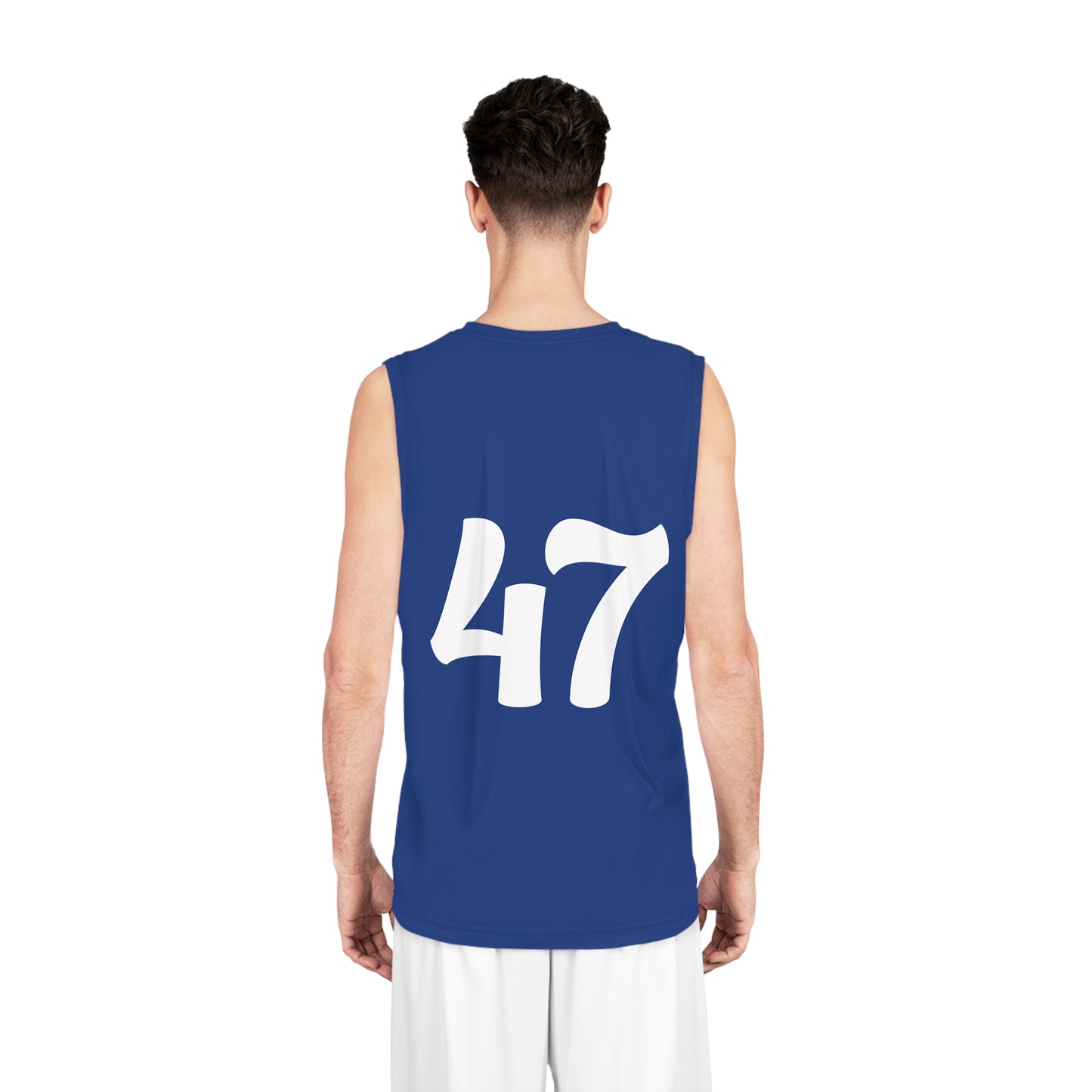 Blue & White "Hustler Ave" #47 Basketball Jersey