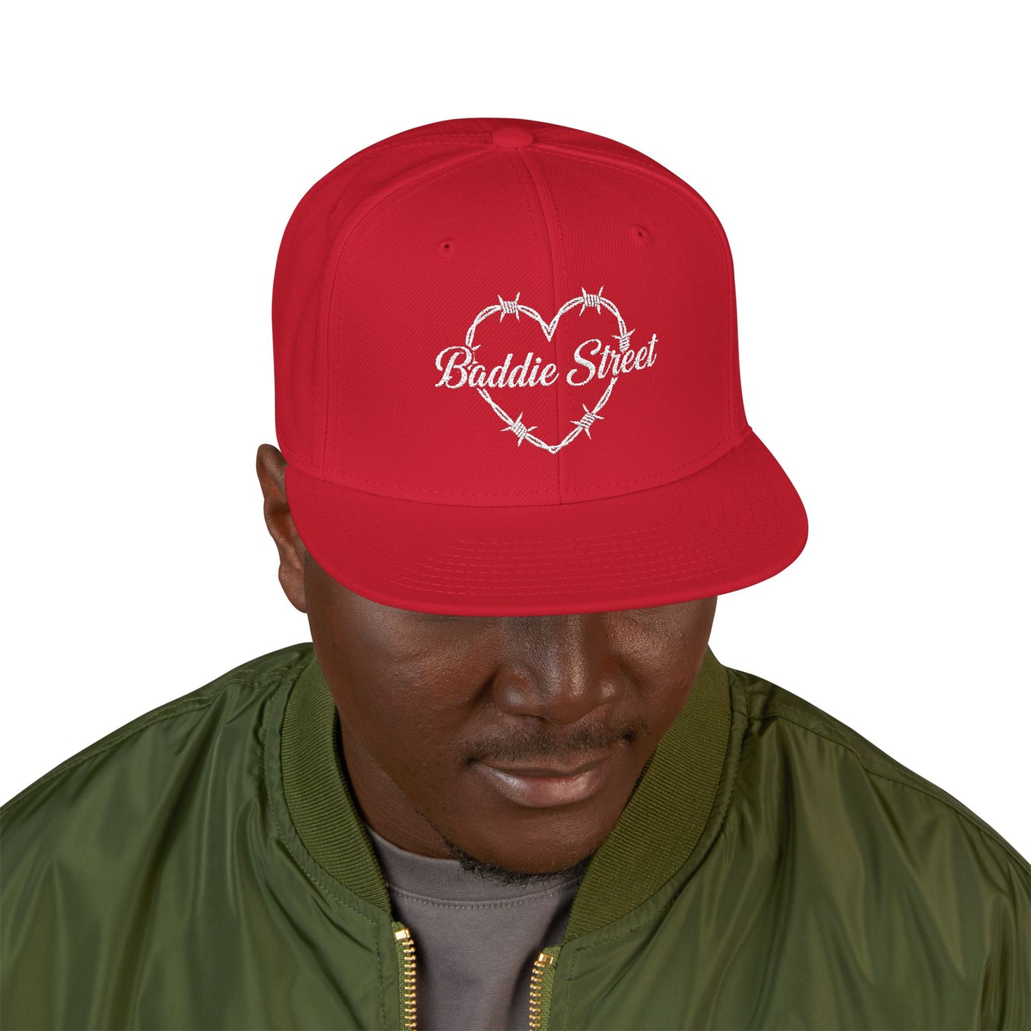 "Baddie Street" Heart of Barbed Wire Script Snapback Hat