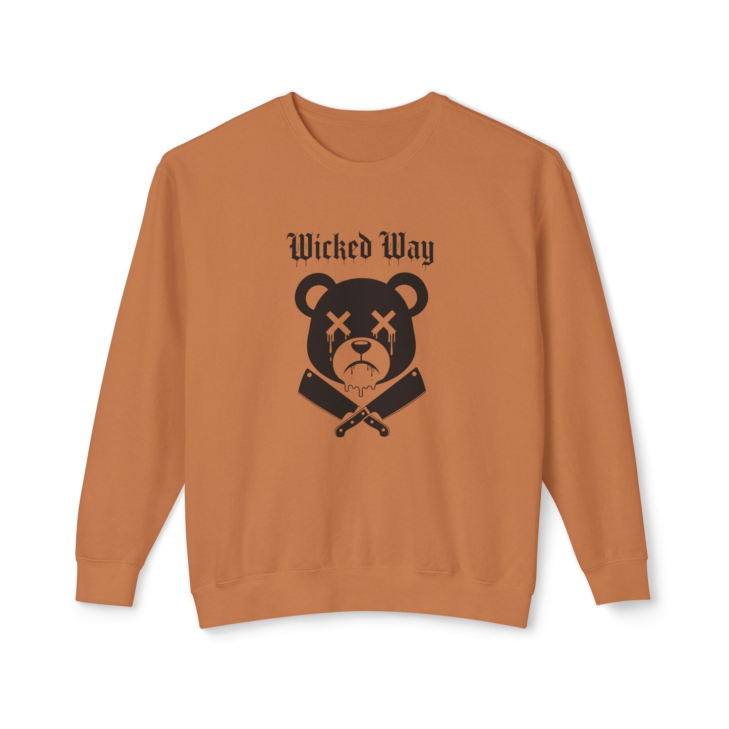 Limited Edition "Wicked Way" Drippy Bear Head Double Butcher Knife Lightweight Crewneck Sweatshirt (Multi Color Options)