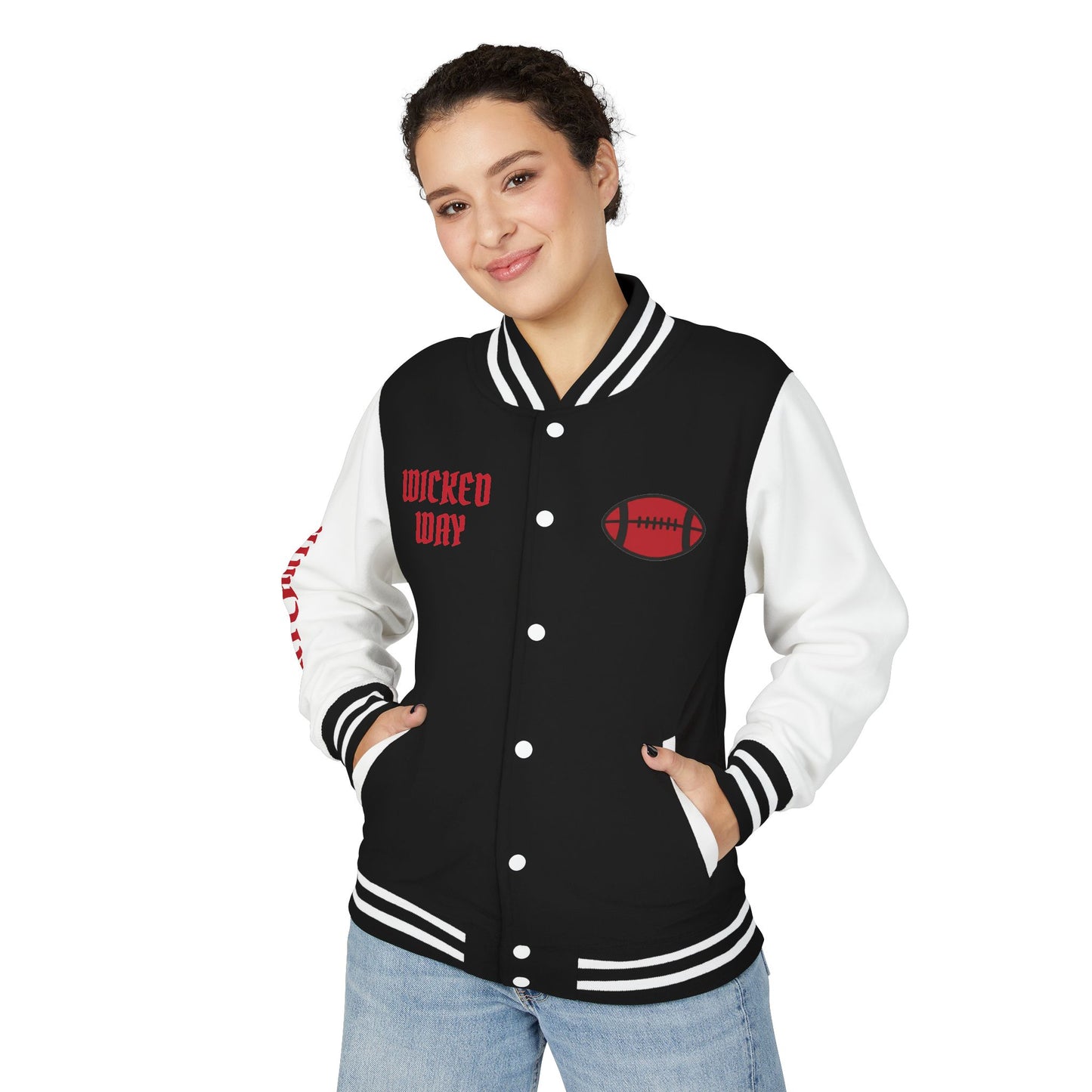Black & White "Wicked Way" Atlanta Deady Bear Football Heavyweight Letterman Jacket