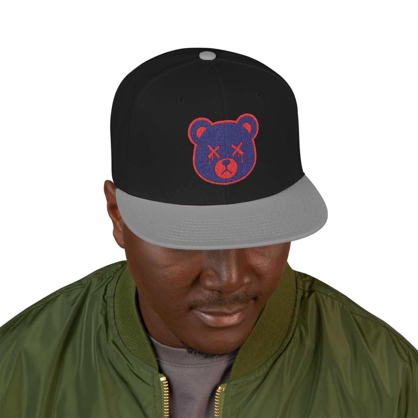 "Wicked Way" Deady Bear Head Blue & Red Snapback