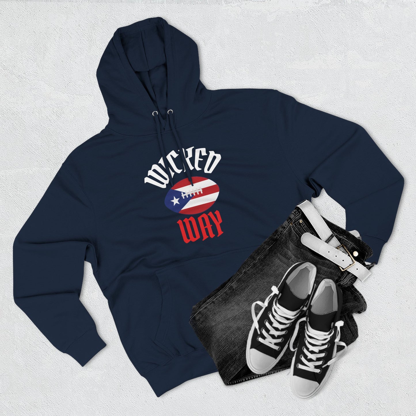 Nation P.R. "Wicked Way" Deady Bear Football Blue, White, & Red Fleece Hoodie