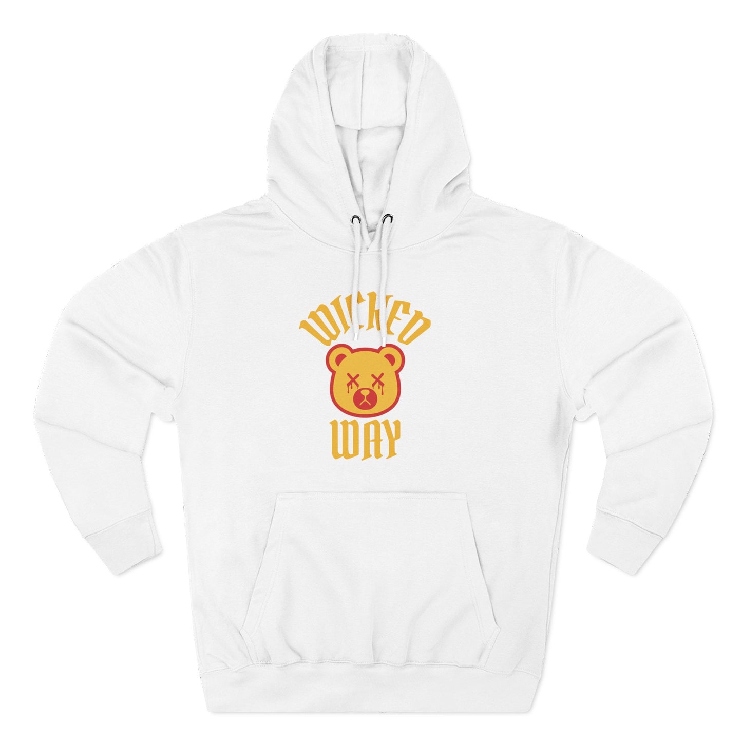 White/Black "Wicked Way" Deady Bear Yellow & Red Fleece Hoodie