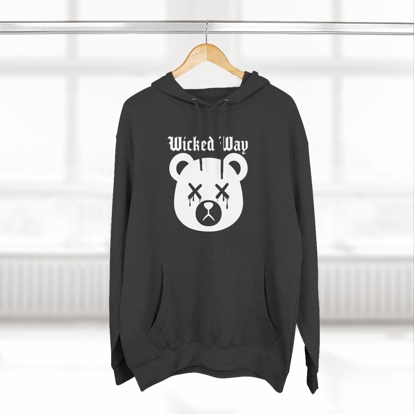 "Wicked Way" Deady Bear Head White Logo Hoodie