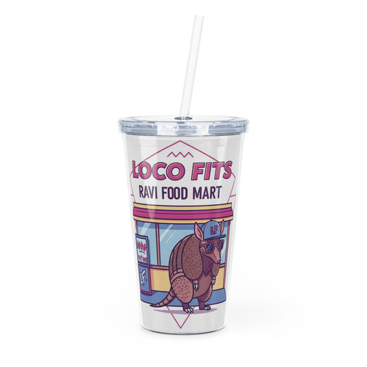 Plastic Tumbler with Straw - Loco Fits Ravi Food Mart Armadillo #2 Design