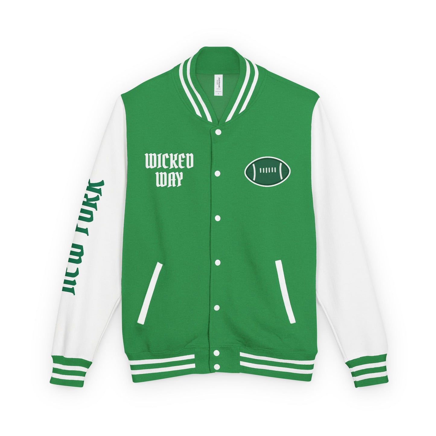 Green & White "Wicked Way" New York Deady Bear Football Heavyweight Letterman Jacket