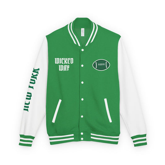 Green & White "Wicked Way" New York Deady Bear Football Heavyweight Letterman Jacket