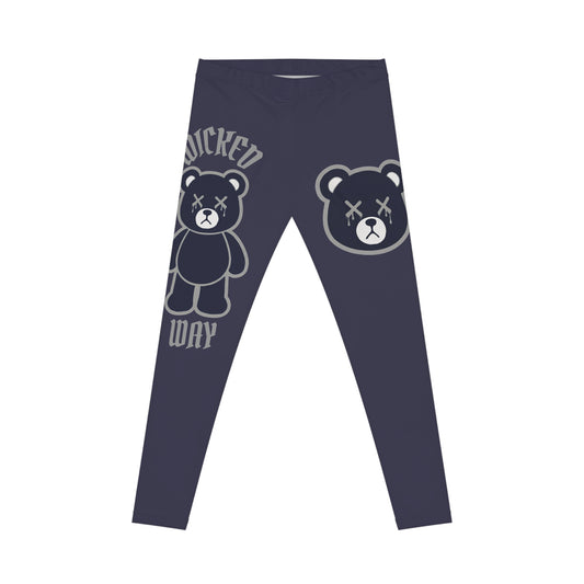 "Wicked Way" Deady Bear Navy Blue & Grey Women's Casual Leggings
