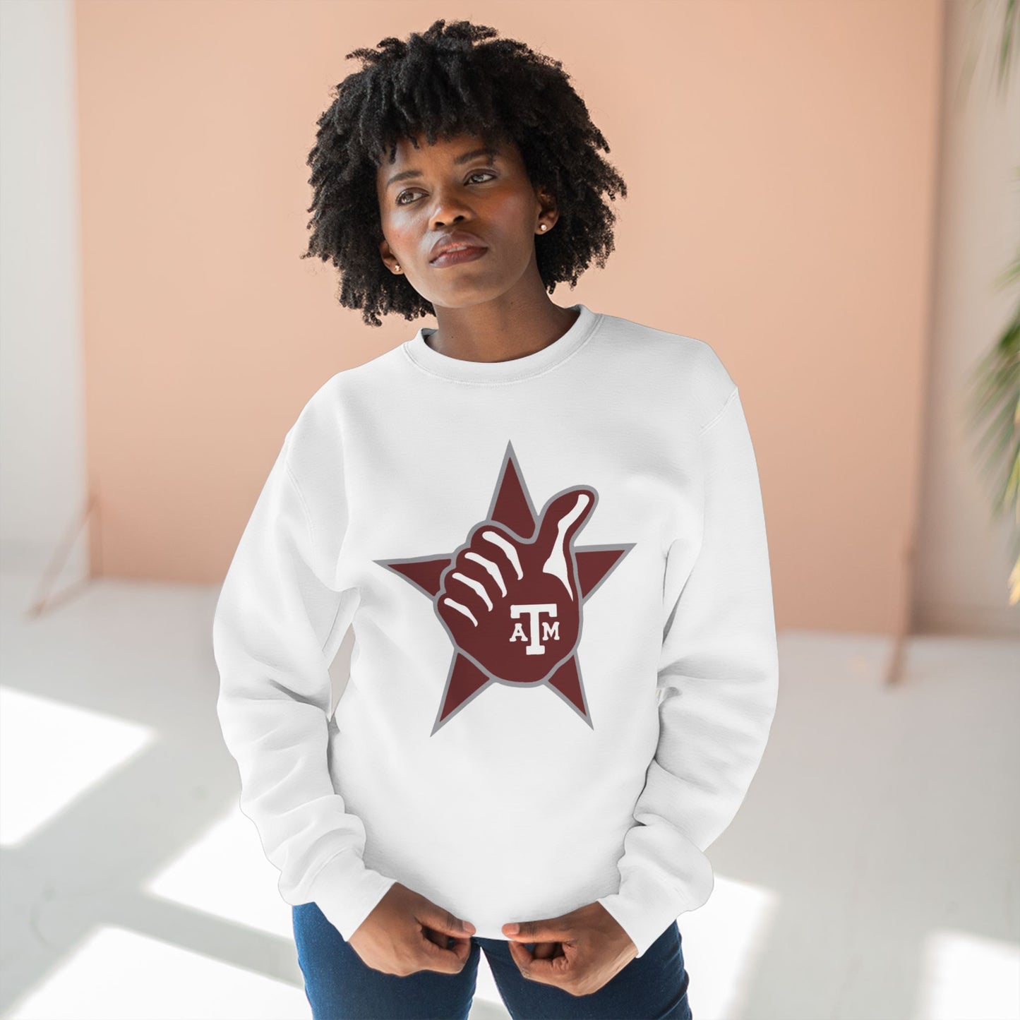 'Texas A&M Lone Star Thumbs Up' Cotton Crewneck Sweatshirt