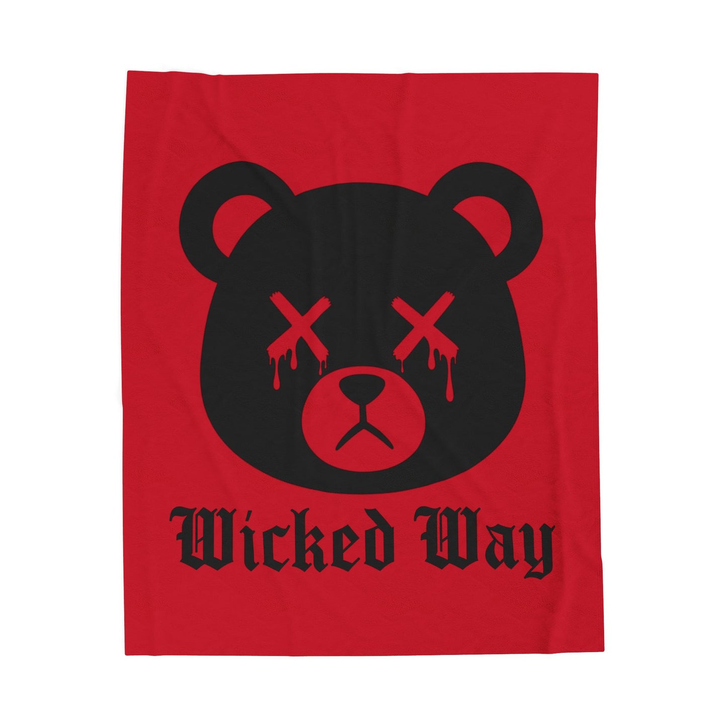 Red "Wicked Way" Dead Bear Head Velveteen Plush Blanket