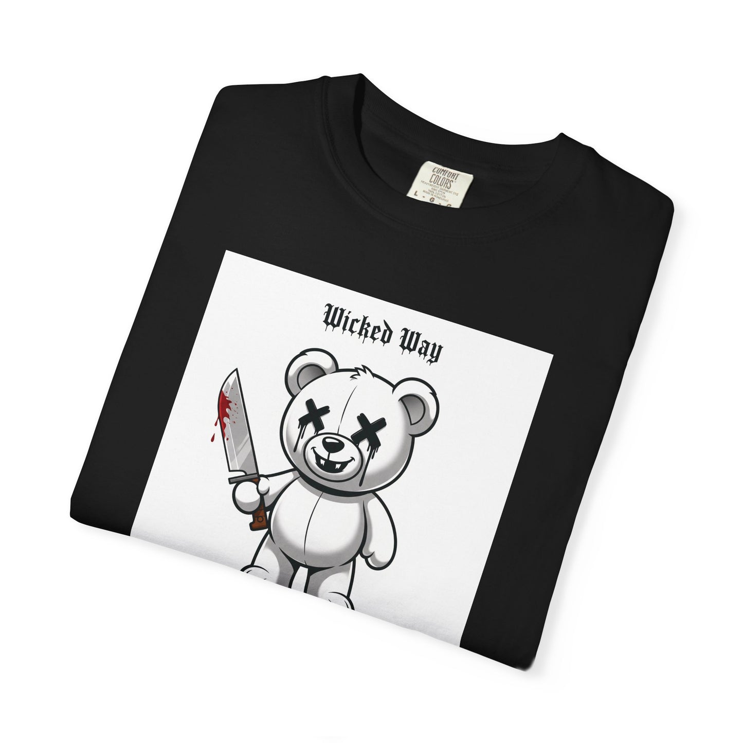 "Wicked Way" Machete Teddy 'Toothless' White Block Graphic T-Shirt