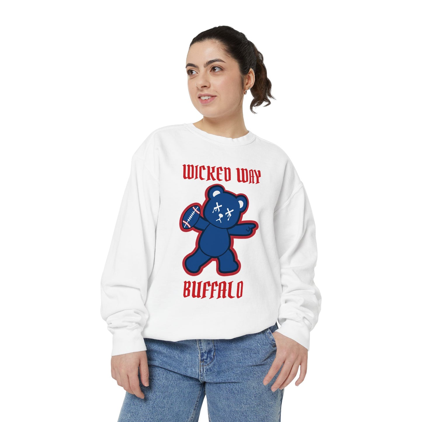"Wicked Way" Buffalo Deady Bear Football Dyed Sweatshirt