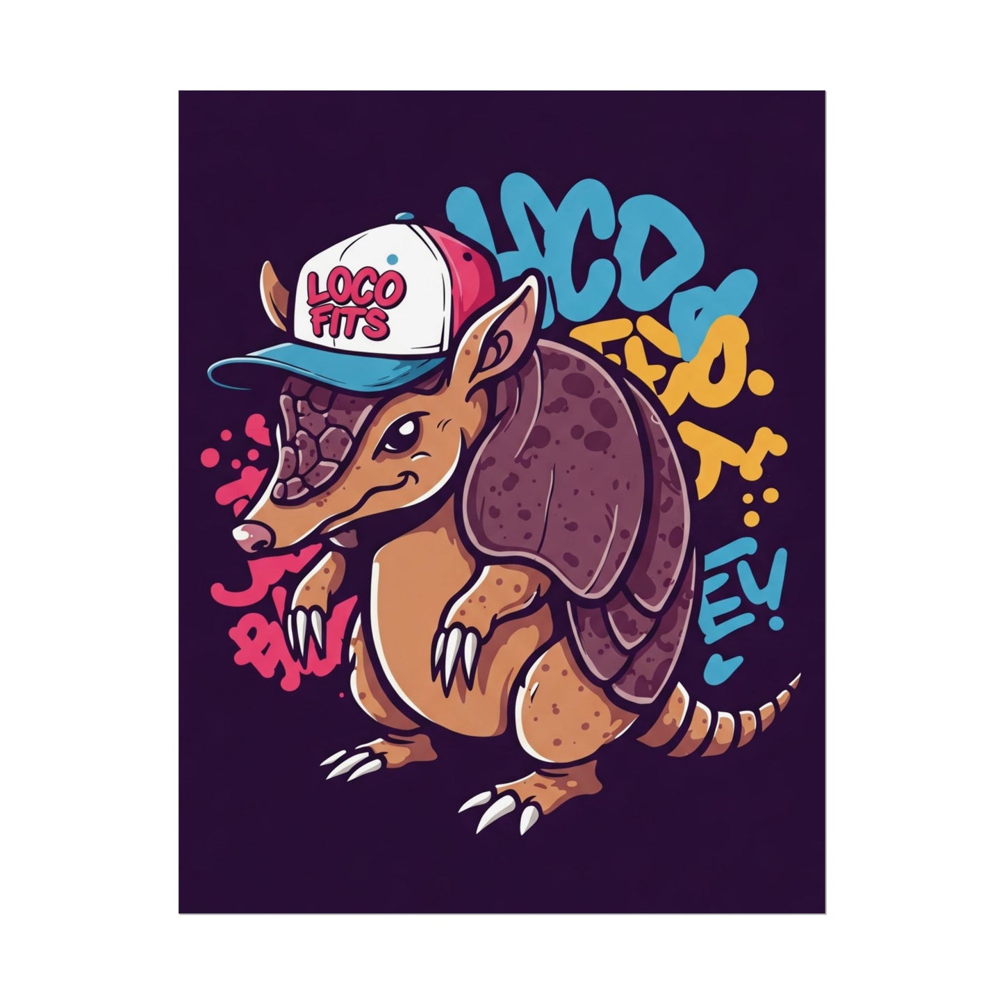 Colorful Loco Fits Armadillo Art Print - Loco Fits Rolled Poster