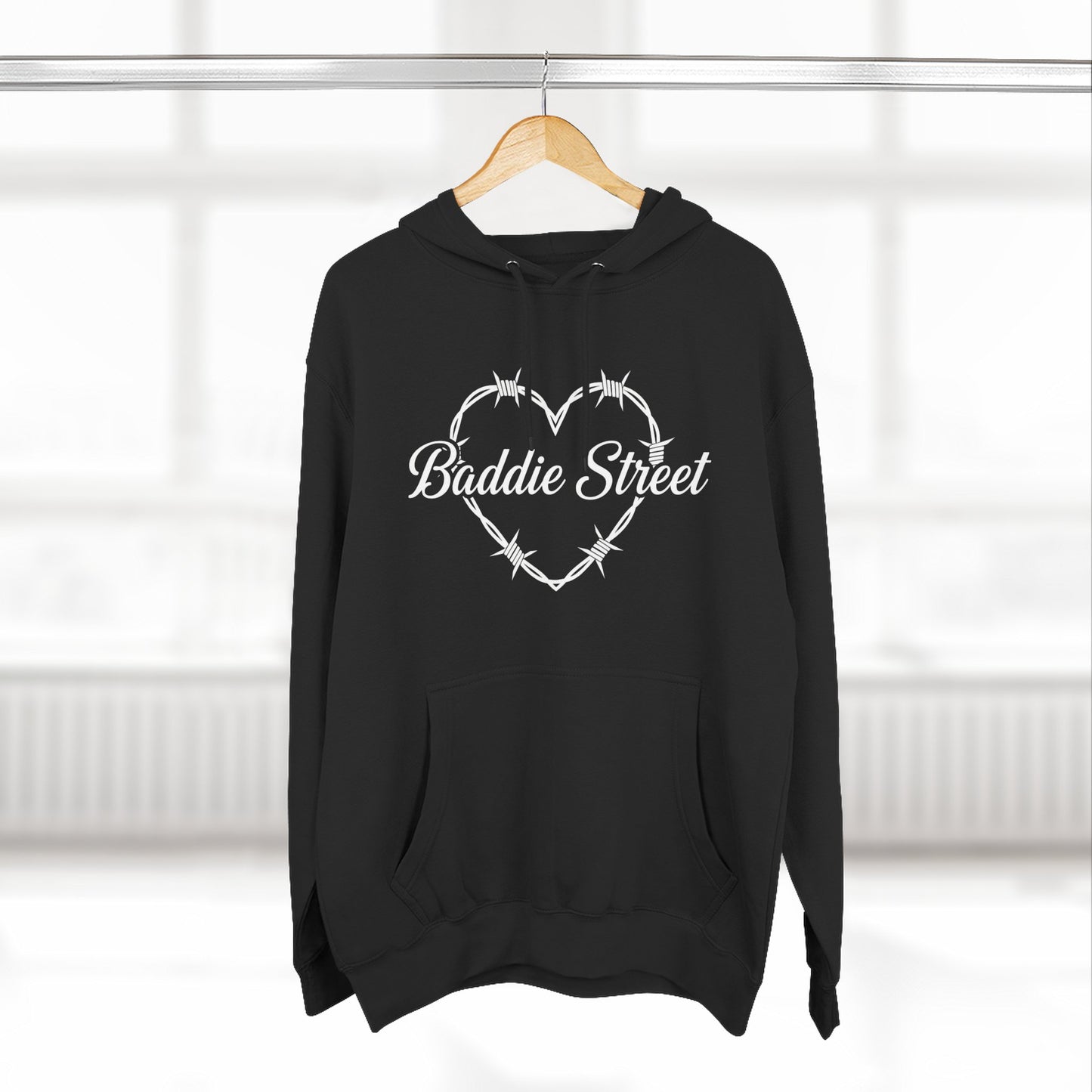 Exclusive "Baddie Street" Heart of Barbed Wire Script Fleece Hoodie