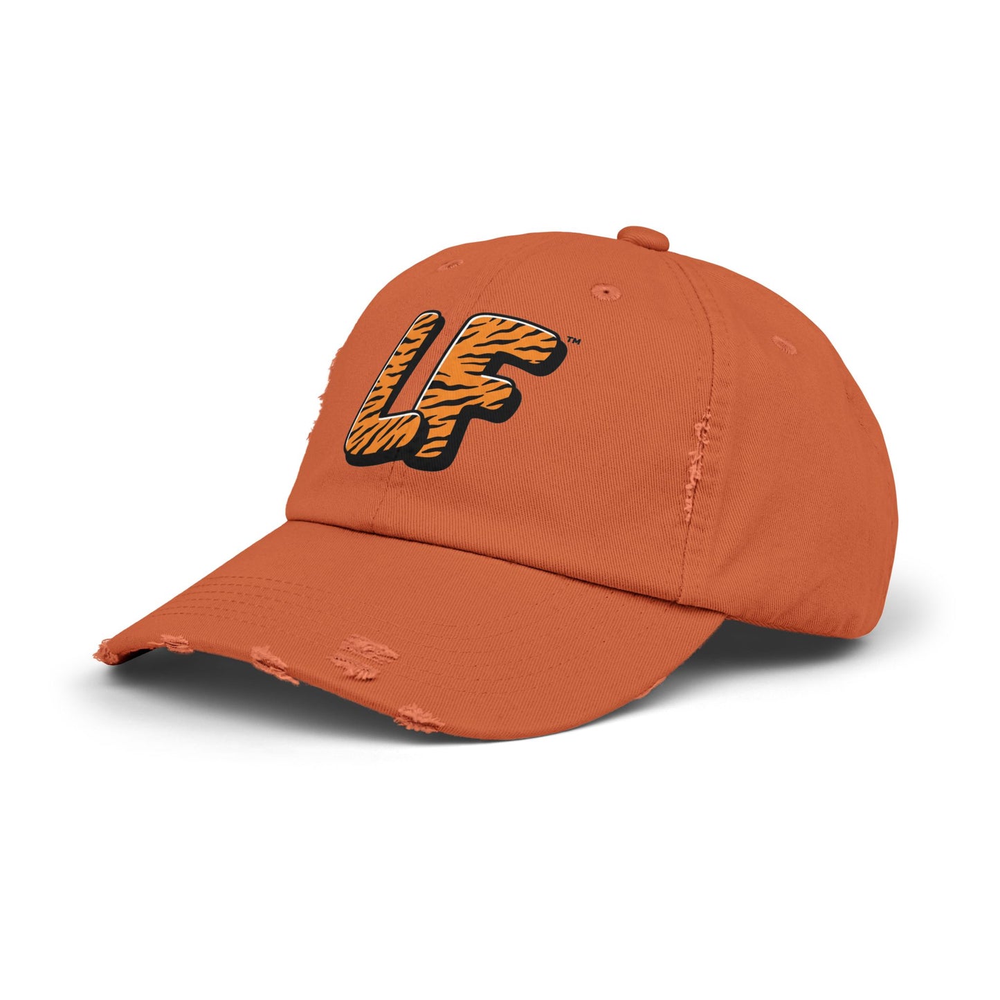 Unisex Distressed Cap with Tiger Print 'LF' Logo - Trendy Casual Hat