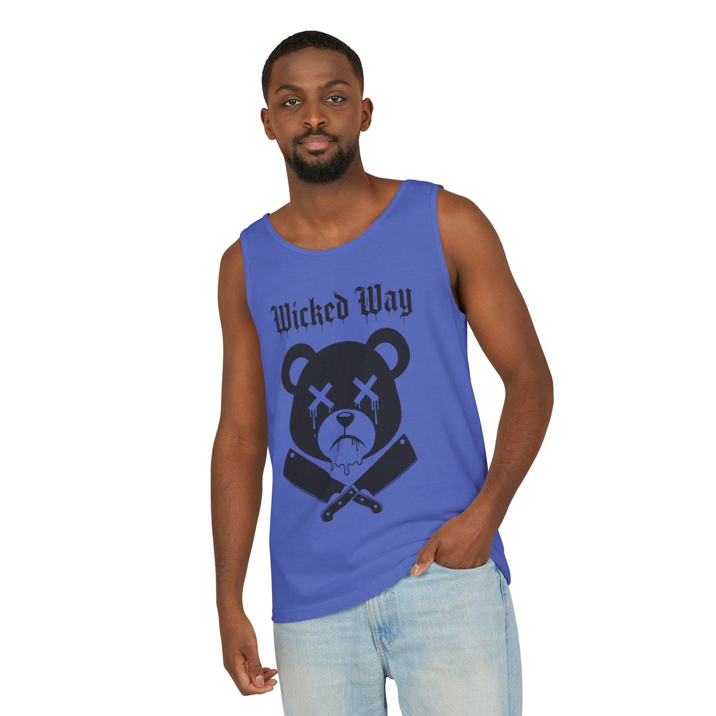 Limited Edition "Wicked Way" Drippy Bear Head Double Butcher Knife Tank Top