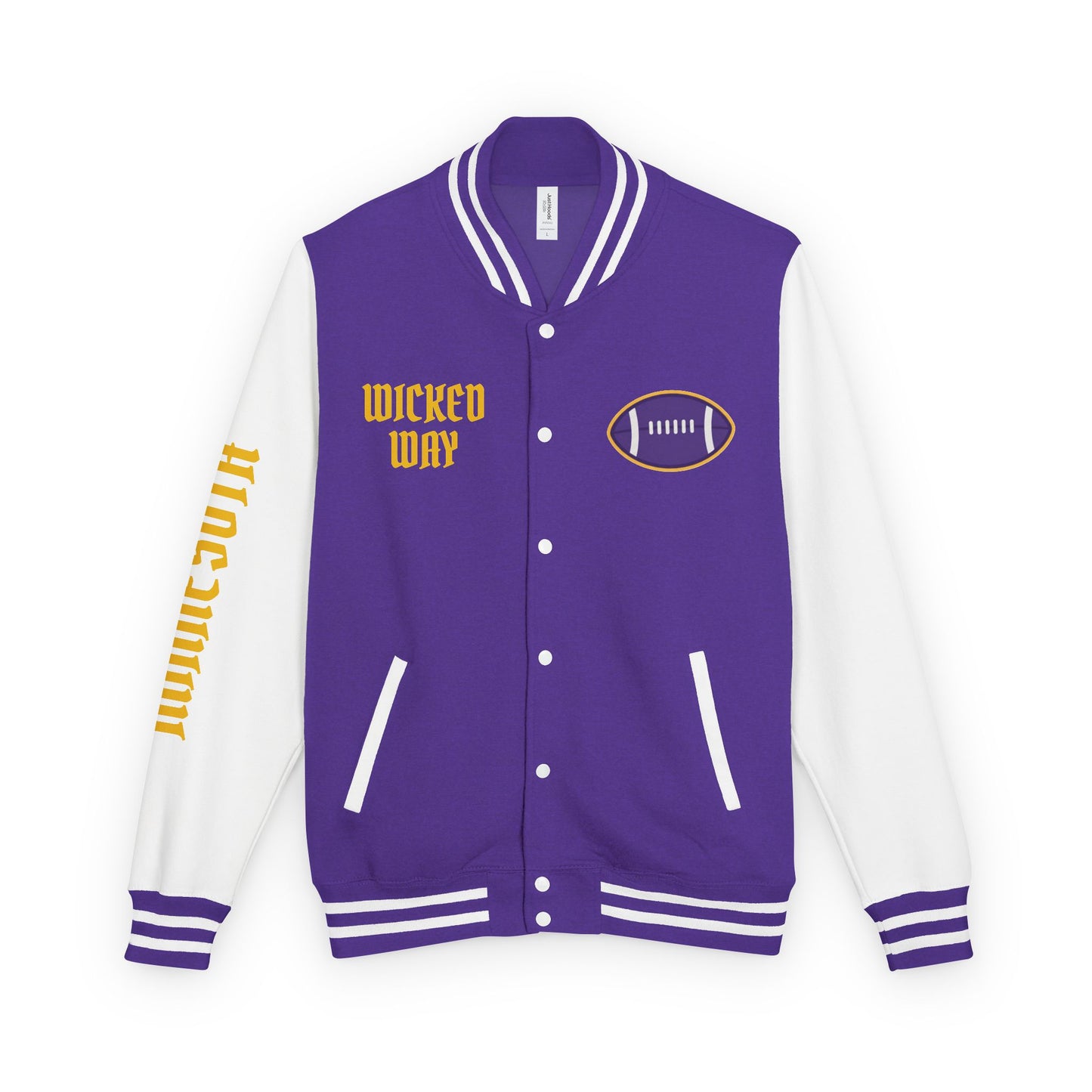 Purple & White "Wicked Way" Minnesota Deady Bear Football Heavyweight Letterman Jacket