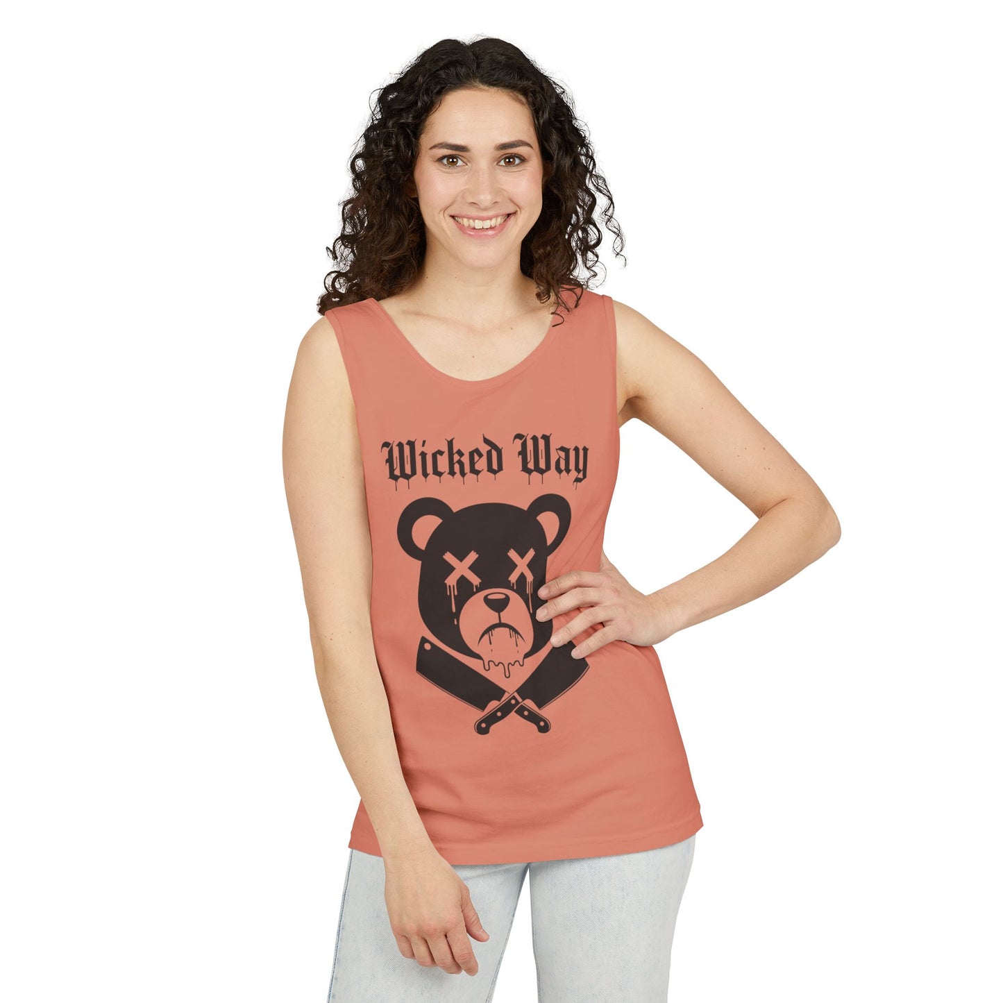 Limited Edition "Wicked Way" Drippy Bear Head Double Butcher Knife Tank Top