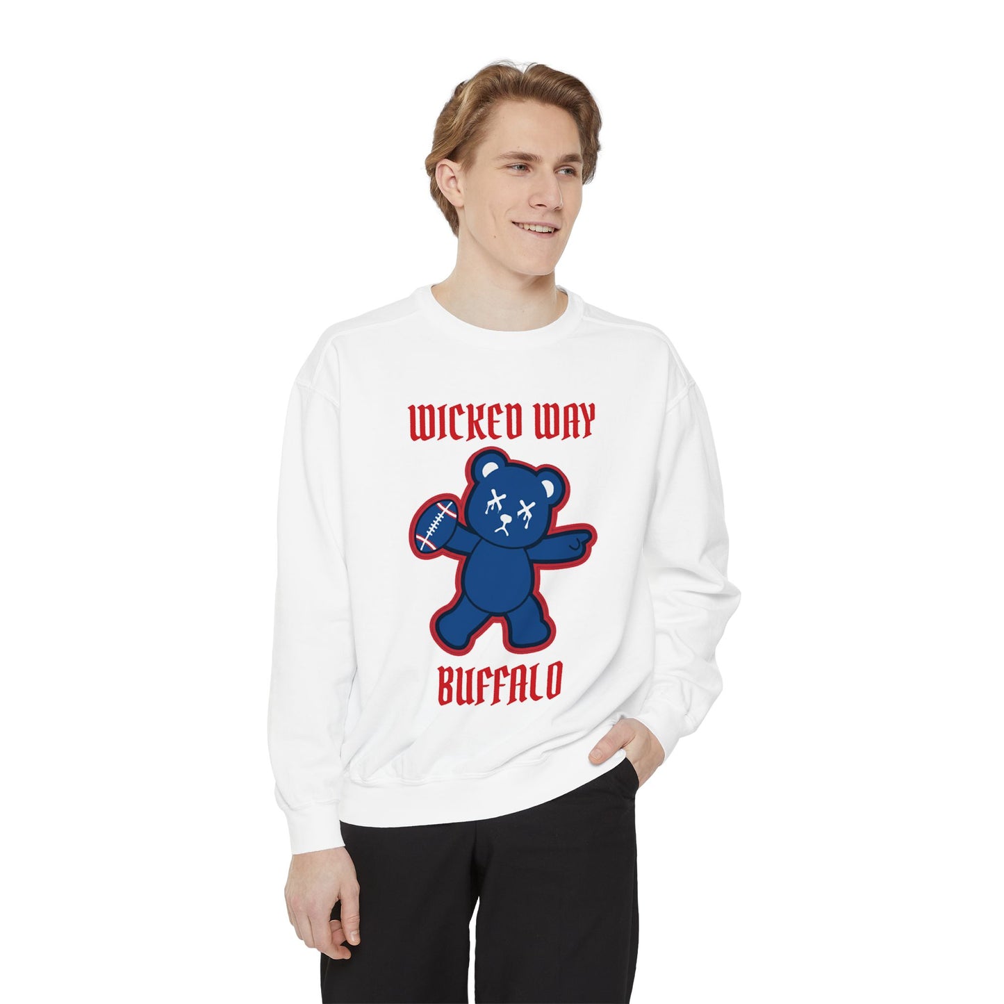 "Wicked Way" Buffalo Deady Bear Football Dyed Sweatshirt