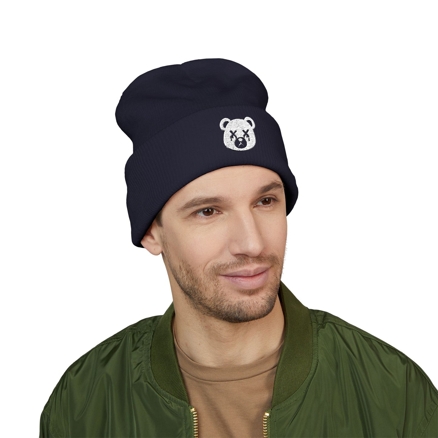 "Wicked Way" Dead Bear Head White Embroidered Beanie