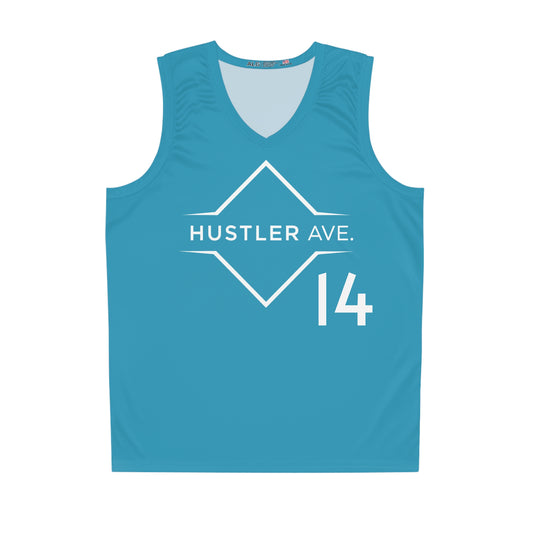Teal "Hustler Ave" #14 Avalanche Motion Alt. Basketball Jersey
