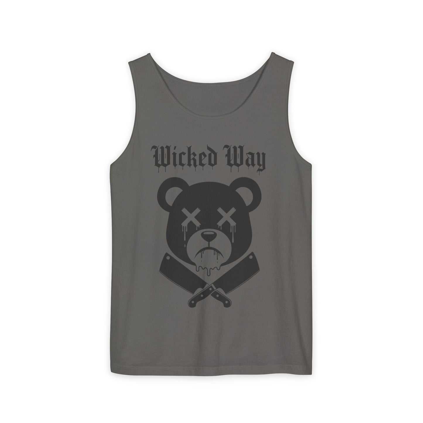 Limited Edition "Wicked Way" Drippy Bear Head Double Butcher Knife Tank Top